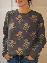 Vintage Flower Art Print Knit Pullover Sweater
